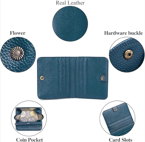Real Leather Small Wallet for Women Coin Pouch RFID Blocking Bifold Credit Card Holder Mini Wallet for Ladies (Blue)4