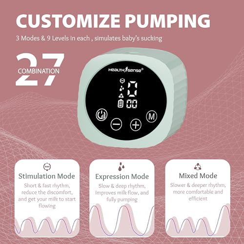 Image of HealthSense Hands-Free Breast Pump Electrical | Electric Breast Pump for Feeding Mothers | Portable & Cordless with 3 Modes & 10 Suction Levels | Lightweight, Rechargeable, BPA-Free Milk Cup | Quiet Operation, LCD Touch Panel, 1-Year Warranty | BP201.