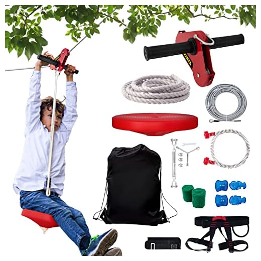 Happybuy 100 feet Zip Line Kit Kids Adult Zip Line Trolley Slackers Zip Lines with Seat and Handle Heart Shaped Trolley for Backyard Entertainment (Red)