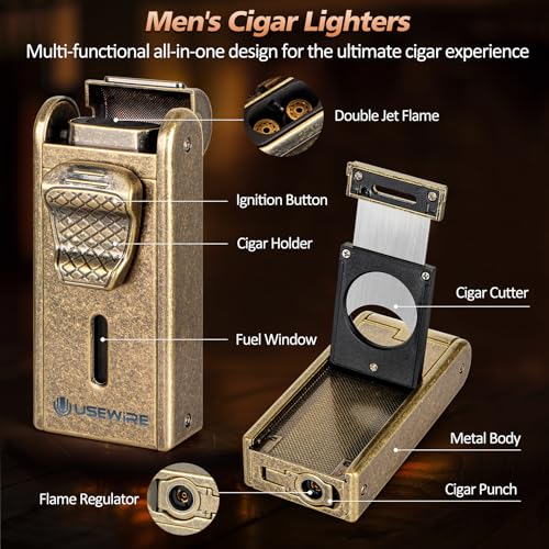Cigar Humidor, Leather Cigar Case with Cigar Lighter, Built-in Straight Cigar Cutter and Cigar Punch, Travel Cigar Humidor with Humidifier and Cedar Tray, Cigar Accessories Set for Men - Image 6