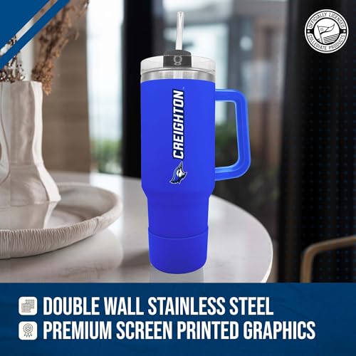 Image of Campus Colors College & University 40 oz Travel Tumbler With Handle - Dual Option Lid With Straw - Vacuum Insulated Stainless Steel (Creighton Bluejays - Royal)
