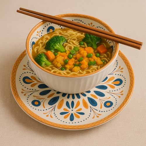 Image of Yelona Ceramic Dinner Set of 4 (2 Plates & 2 Bowls) for Snacks, Rotis, Pasta, Salads & Everyday Meals - Handcrafted Porcelain with Floral Design | Microwave & Dishwasher Safe Dinnerware (Mandala)
