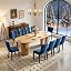 Natural Table With 10 Blue Chairs