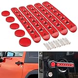 JK Door Handle Inserts, DDUOO Red Aluminum Side Door Grab Handles Knob Cover Trim for Jeep Wrangler...