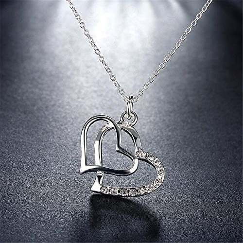 Collier pour femmes filles pendentif double cœur strass de 45cm - 4