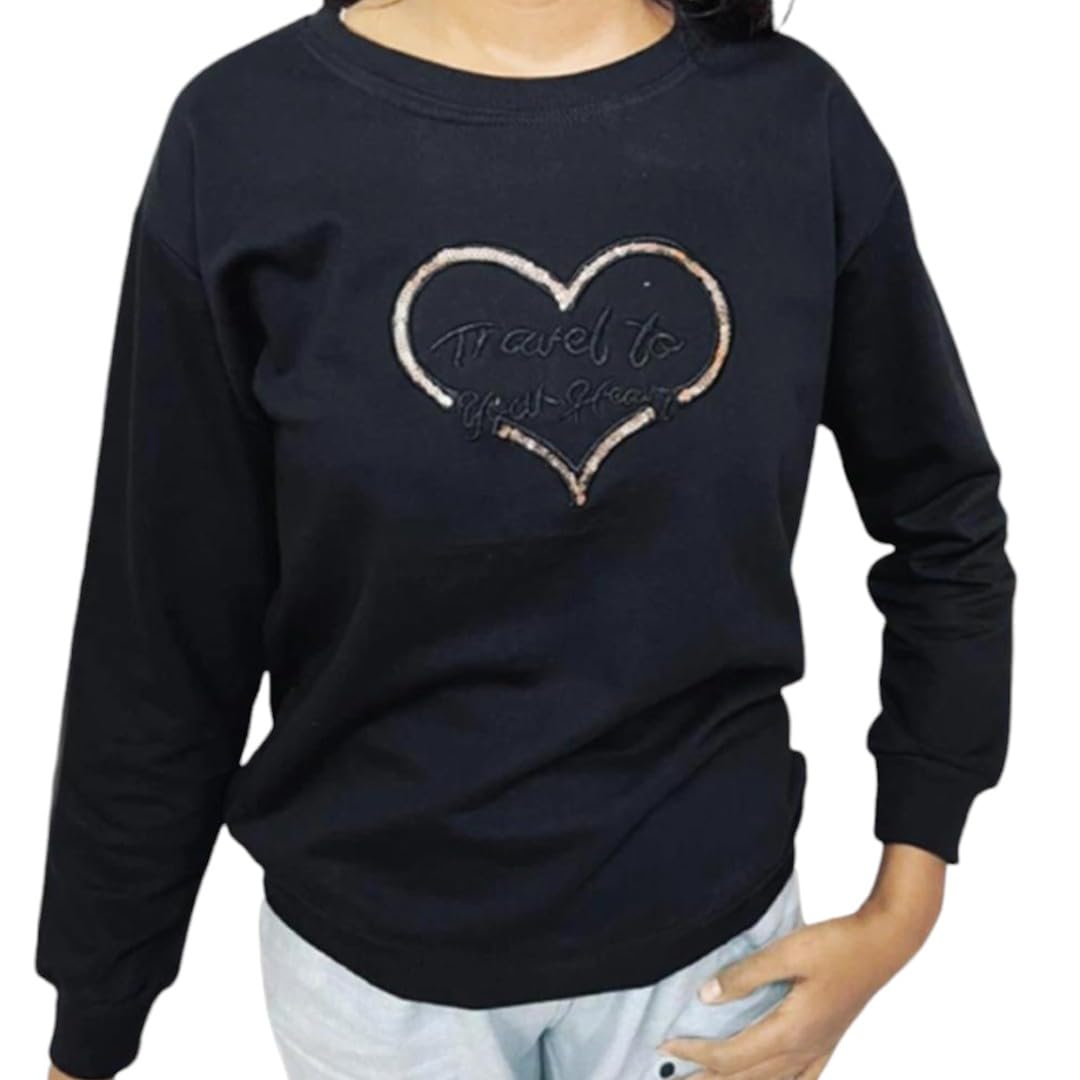 GenericKOROIND 2024 New Women’s Oversized Travel to Your Heart Graphic Crew Neck Sweatshirt for Women Summer Semi Winter Baggy Full Sleeves Top Casual Pullover Tops for Early Autumn Outer Layering Shirt