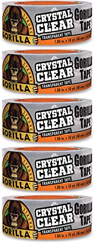Gorilla Crystal Clear Duct Tape, 1.88 x 18 yd, Clear, (5 Pack of 1)