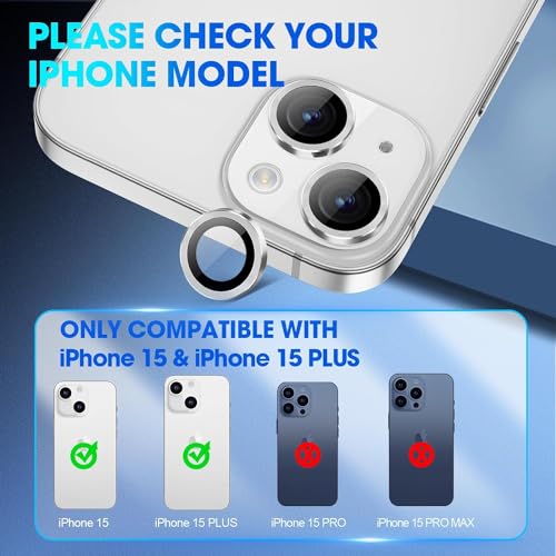 Image of Skinomi Camera Lens Protector Compatible with iPhone 15 [Anti-Scratch] Premium Tempered Glass Film Aluminum Alloy Lens Ring Cover, Silver Titanium