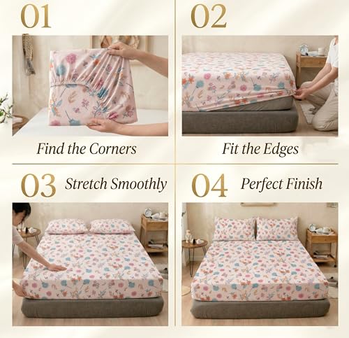 Image of VAS COLLECTIONS Cloud Cotton Corner Elastic Fitted Double Bedsheet Set (78 x 72 + 8 Inches) with 2 Pillow Covers | 160-180 TC Soft Breathable Cotton Fitted Sheet | Bed Sheet (Tropical Leaf Print)