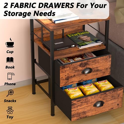 Furologee 61" Computer Desk and Nightstands Set 2, Desk with Outlets and Drawers, End Table with Hooks and Shelves, Writing Study Desk for Home Office/Bedroom