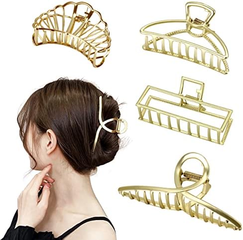 BELICOO 4 Pack Large Hair Claw Clips, Gold Claw Hair Clips for Women Thick Hair, Non-Slip Hair Catch Metal Hair Clips Hair Accessories for Women and Girls (Golden)