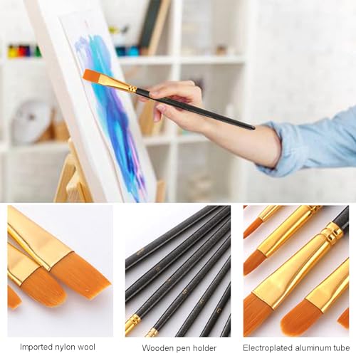 iwontalersy 10 Stück Künstlerpinsel Set,Basics Künstlerpinsel im Set,Premium Nylon Acrylfarben Pinsel,für Malliebhaber,Kinder und Anfänger,Schwarz