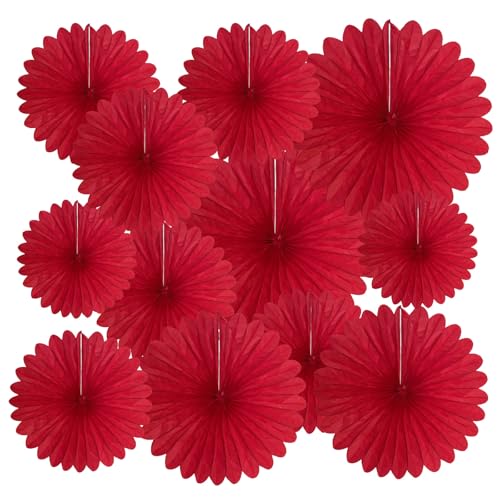 Image of 20 Pcs Red Hanging Paper Fan, Hanging Honeycomb Round Paper Fans for Weddings, Birthdays, Valentine's Day, Baby Showers, Classroom, Events Ceiling Party Supplies Decorations