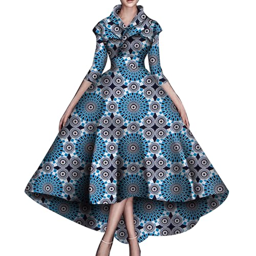 Image of African Dresses for Women A-line Floor-Length Dress Traditional Ankara Kente Print Evening Dress