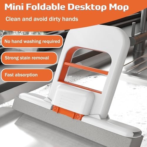 Image of Shuttle Art Mini Foldable Sponge Mop for Kitchen & Bathroom, Self Squeeze Wet Dry Cleaning Mop,Portable Desktop Cleaning Tool with Reusable Sponge Head for Glass Mirror Floor Home Office Car Cleaning