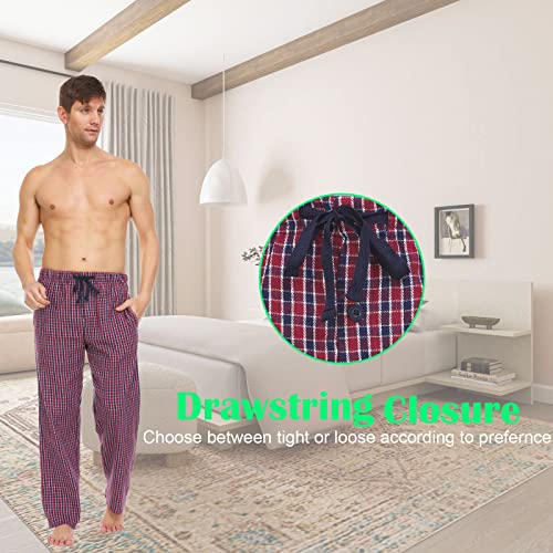 Pajama Pants For Men-Mens Flannel Plaid Lounge Bottoms With Button Fly-Plus Size #TOP3