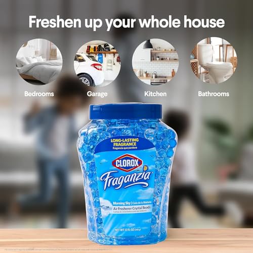 Clorox Fraganzia - Gel Air Freshener, Scent Beads, Morning Sky, 12 Fl Oz | Clear jar with blue screw lid for bedrooms, kitchen, bathrooms, and garage; long-lasting fragrance freshens the whole house - image 4