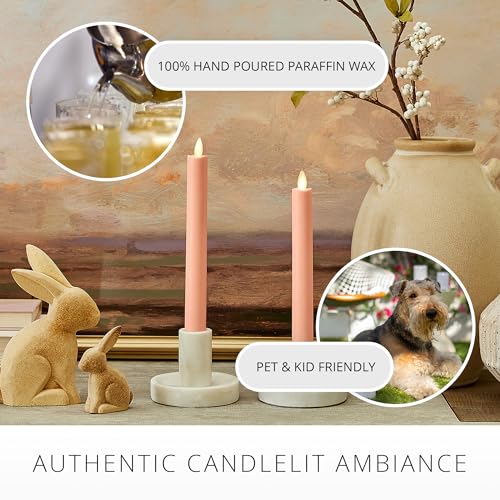 Image of Luminara Flameless Battery Operated Taper Candle, Mellow Peach Pack of 2 1 inch x 9.75 inch, LED Flickering Flame, Realistic & Safe for Home Kids and Pets