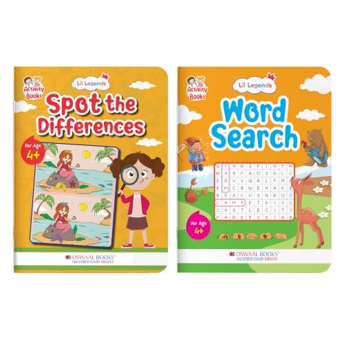 Image of Oswaal Lil Legends Interactive Learning Activity Books, Set of 2 for Kids Age 4+ Years | Spot the Difference and Word Search Puzzles | Brain Games to Boost Vocabulary and Observation