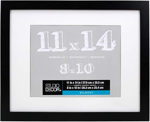 Studio Décor - Marco de fotos Belmont negro de 11 x 14 pulgadas con paspartú de 8 x 10 pulgadas, incluye accesorios para colgar prefijados, pantalla disponible en Yaxa Colombia
