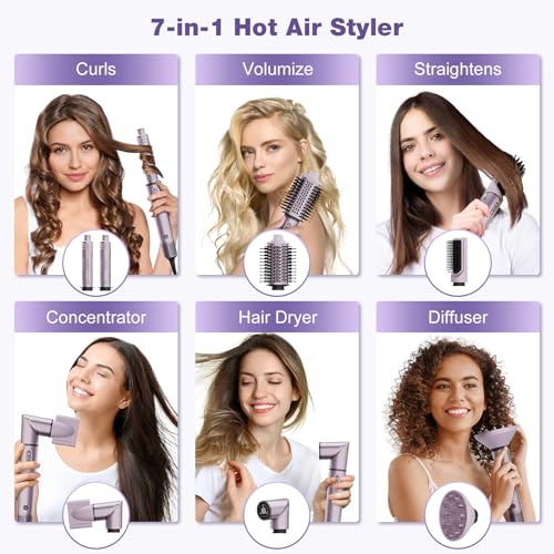 7MAGIC Hot Air Styler Wrap, 7 in 1 Professional Hair Dryer Brush with Auto-Wrap Curlers, Fast Drying Blow Dryer, Volumizing Straightening Styling Multi-Styler No Heat Damage, Travel Case (Purple) - Image 3