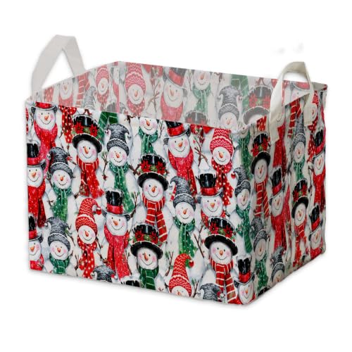 Image of Christmas Red Green Snowman Storage Baskets, Empty Christmas Gift Baskets, Holiday Home Decor, Large Square Waterproof Canvas Laundry Hamper With PE Coating, Foldable Toy & Clothes Bins for Bedroom