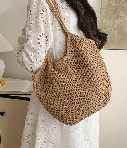 Aesthetic Mesh Beach Tote Bag for Women Hollow Knit Bag Beach Purse, Crochet Bags for Women3