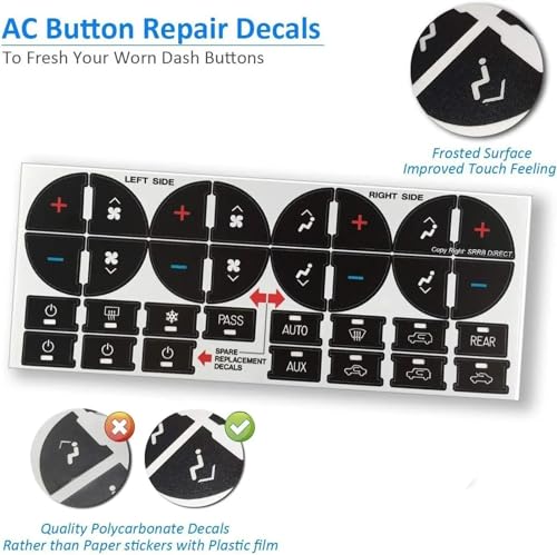 Boutons commande climatisation GMC Sierra autocollants réparation tableau de bord Denali - 3