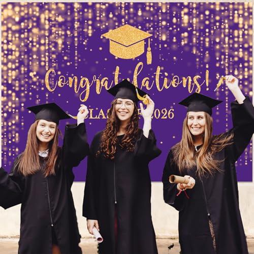 Fondo de graduación Mocsicka 10x7ft púrpura y dorado miniatura 5