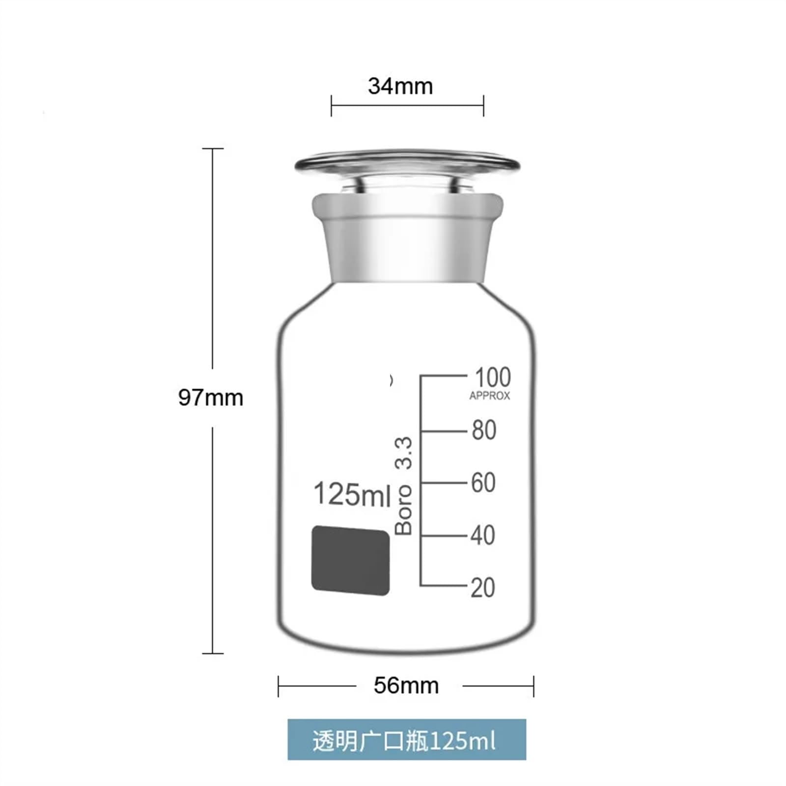 Labor-Reagenzglasflasche, Labor-Reagenzflasche aus Borosilikatglas mit breiter Öffnung, 60–1000 ml(1000ml)