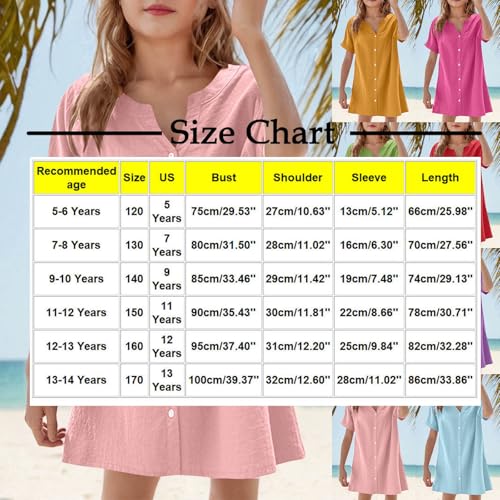 Girls Button Down Shirt Dress Short Sleeve V Neck Summer Beach Dresses A-Line Swing Mini Sundress2