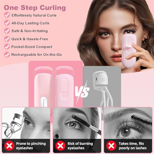 Recourbe-cils chauffant rose électrique rechargeable de voyage avec câble USB de type C - 6