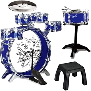 ToyVelt 12 Piece Kids Jazz Drum Set – 6 Drums, Cymbal, Chair, Kick Pedal, 2 Drumsticks, Stool – Little Rockstar Kit to Stimulating Children’s Creativity - Ideal Gift Toy for Kids, Teens, Boys & Girls