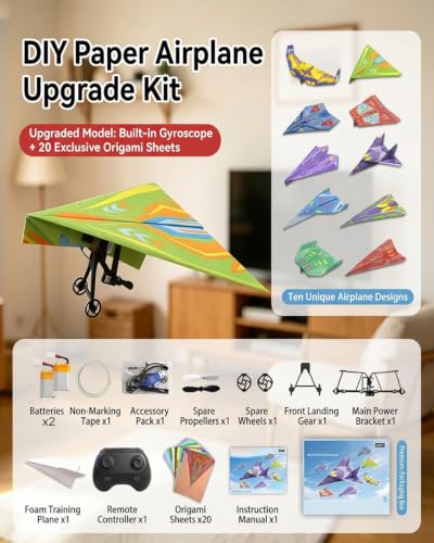 Image of Rc Paper Airplane Motor Kit DIY Model Airplanes Launcher Construction Set with Gyro Stabilizer Dual Propellers Foldable Electric Remote Control Plane Drone Stem Toy Tech Gadgets Gifts (with Plane E)