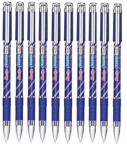 Image of Fantaflo 10 Blue Ball Pens+10 Refills Blue Ink Pack of 20 | 1mm Tip | Waterproof Ink | Fanta flo Dotted Grip for Comfortable Writing | Smooth Writing Ball Pens for Students and Home Office Use