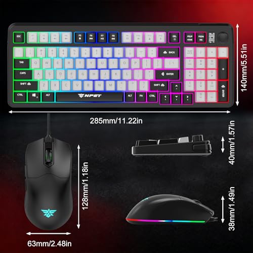 Image of NPET KM98 Triple Mode RGB Backlit Gaming Keyboard and Mouse Combo, 98 Key Quiet Mechanical Feel Keyboard, 7200 DPI Ergonomic Mouse, Spill-Resistant, for PC, Black (Wired Mode KM)