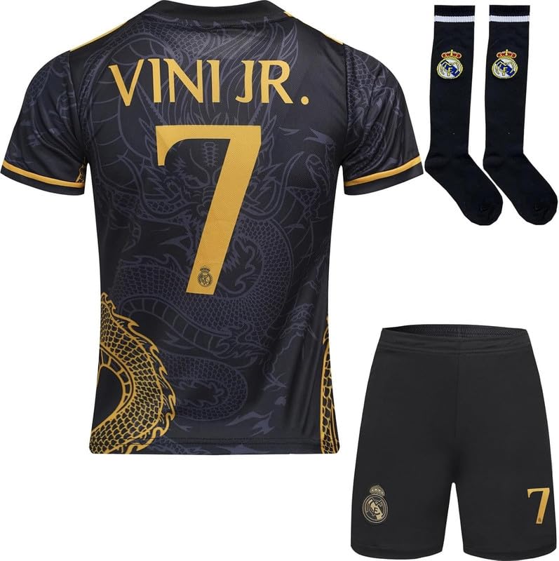 R. Madrid Vini Jr. #7 Vinicius Special Dragon Edition Football Soccer Jersey/Shorts Socks Gift Set Youth Sizes
