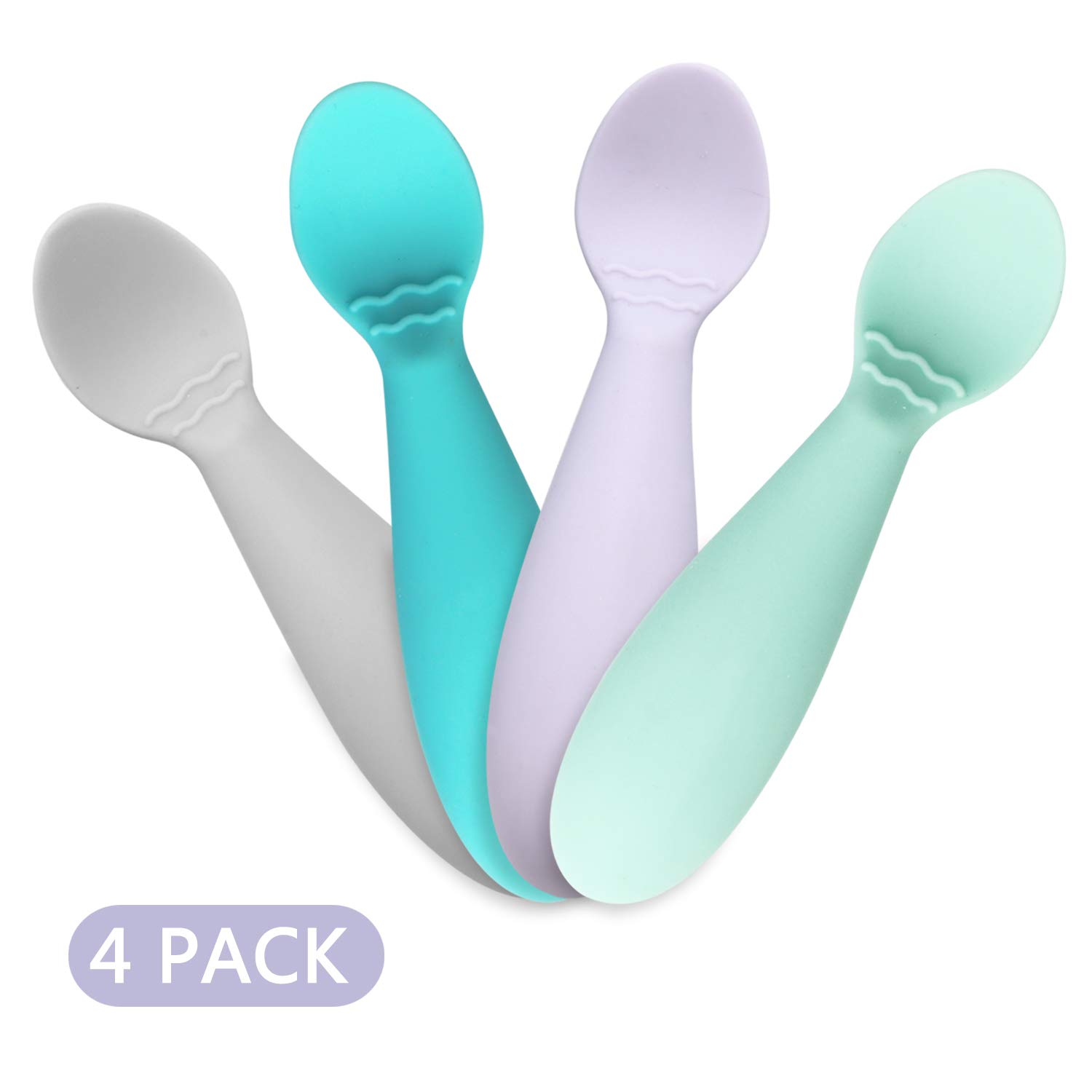 Cuillères D'apprentissage Bébé - Lot De 4 En Silicone Souple - Sans BPA - Pour Bébés Dès 4-6 Mois - Lavables Au Lave-vaisselle