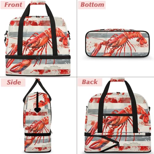 Large Weekender Overnight Bags Red Animal Shrimp Travel Duffel Bag for Women Men Gym Bag With Shoe Compartment Foldie Travel Tote Bag Carry On Personal Item Bag for Travel Gym Sports3