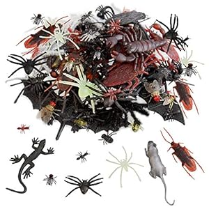 Kalolary 150 Stuks Zwart Plastic Spinnen Bugs Halloween Prank Toys, Realistisch Nep Insect Ratten Vleermuizen…
