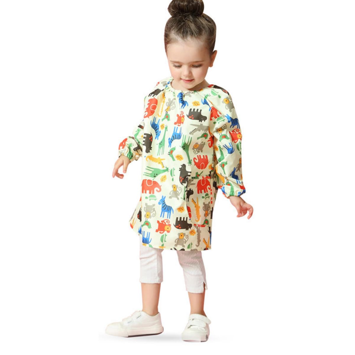 Artibetter Delantal de Pintura Estampado de Dibujos Animados, Bata de Arte de Poliéster Transpirable, Manga Larga, Talla M, Ropa Protectora para Manualidades y Pintura