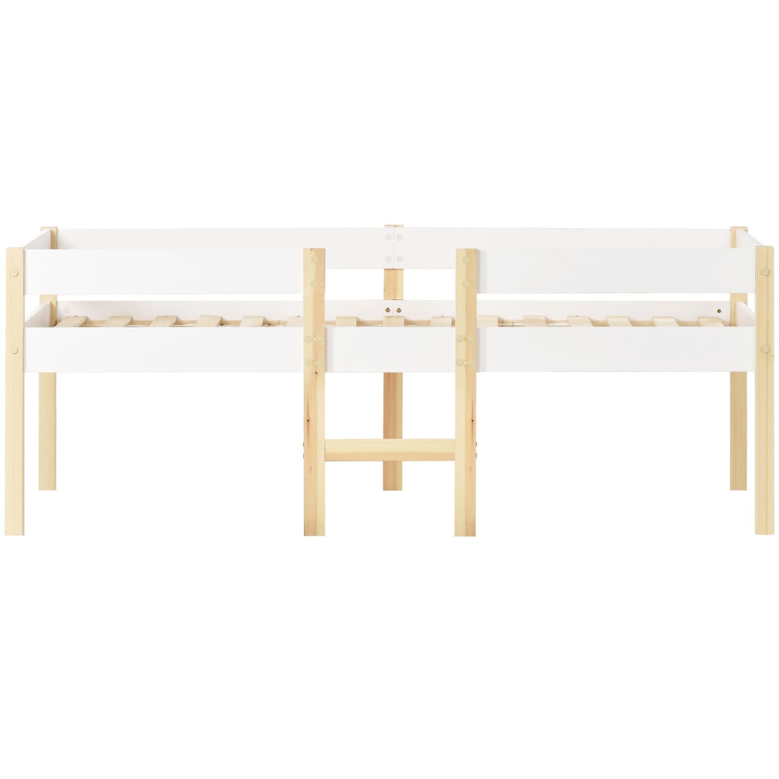 KOMHTOM Lit d'enfant en Mezzanine avec Clôture de Sécurité et Rangement sous lit,Cadre de lit avec Sommier à Lattes en Bois(sans Matelas) (90x190CM)