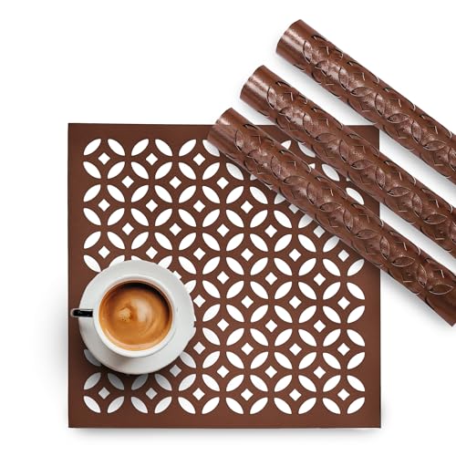 Image of Kuber Industries 4 Pcs Set Leather Side Table Mats | Reusable Kitchen Dining Table Mat for Party, Wedding and Family Functions | Square Design - Copper