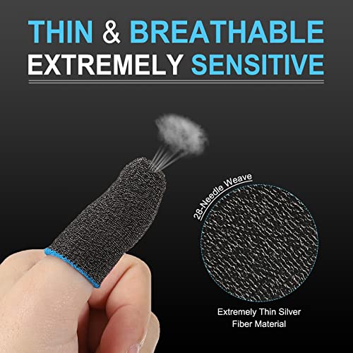 MECCANIXITY Mobile Gaming Finger Sleeve Controller Finger Thumb Sleeve Finger Gloves Black/Blue, Silver Fiber Anti-Sweat Breathable, for Phone Game, Pack of 12