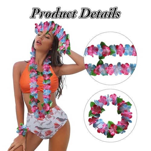 8 Stück Hawaii Outfit Damen,Kostüm Blumen Accessoires Kette Beach Party Haarreif Blumenkette Blume Deko Hawaiianische Mädchen Kostüme Haarschmuck Set Blumenketten Blumenkranz (B)
