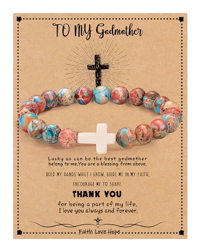Image of Cross Bracelets for Women, Christian Gifts for Women Stocking Stuffers for Teens Cross Bracelet Imperial Nature Stone Bead Bracelet Confirmation Baptism Gift for Teen Girls Christmas Religious Gift Cathlic Faith Jewelry