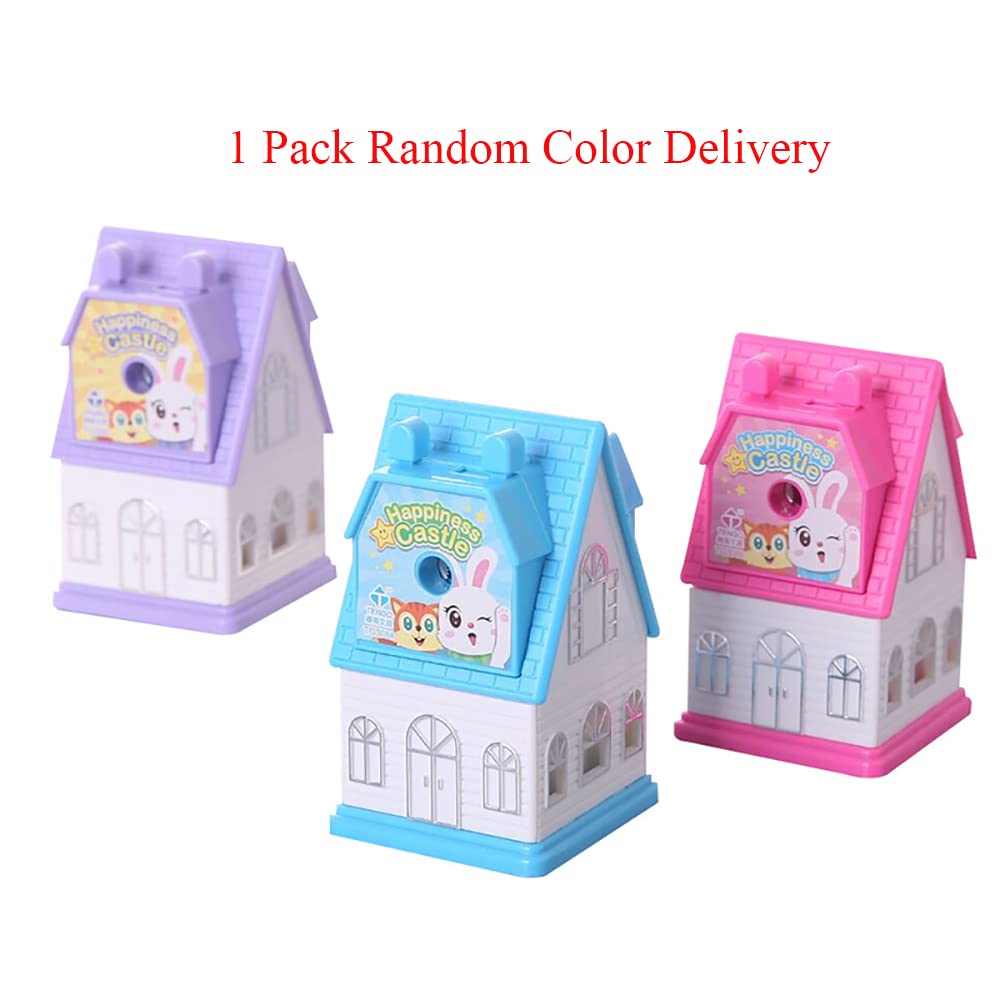 Temperamatite Manuale A Manovella Per Scuola E Ufficio - Forma Di Castello, Colori Assortiti (Rosa/Blu/Viola), Contenitore Trucioli - 2