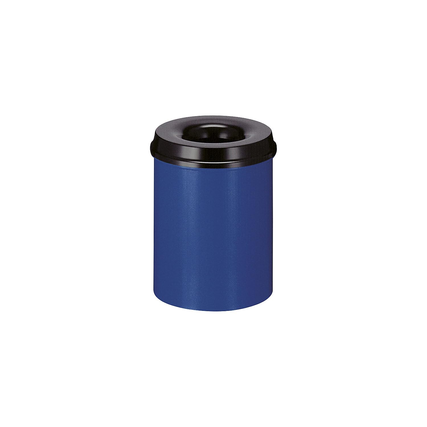 V-Part Selbstlöschender Papierkorb, 15 Liter, blau-schwarz | Stahl, selbstlöschend, Volumen 15 l, HxØ 360 x 255 mm, Korpus blau / Löschkopf schwarz