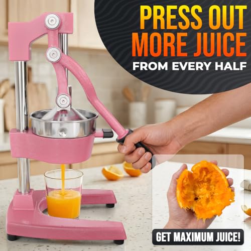 Image of Cast Iron Juicer Hand Press, Heavy-Duty Squeezer (Pink) | Lever Manual Citrus Press Juicer & Orange Squeezer for Lemon, Lime & Lemonade; Steel Cone & Strainer; for Home or Bar