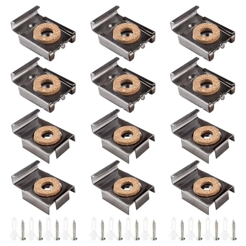 VooGenzek 3 Juegos (12 Piezas) Juego de Clips para Colgar Espejos con Resorte, Soporte para Espejo Sin Marco, Fijaciones de Espejo, con Tacos y Tornillos, para Espejo, Cuadro, Vidrio, Negro